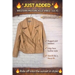 Bagatelle Tan Faux Leather Moto Jacket Western‎ Biker XS